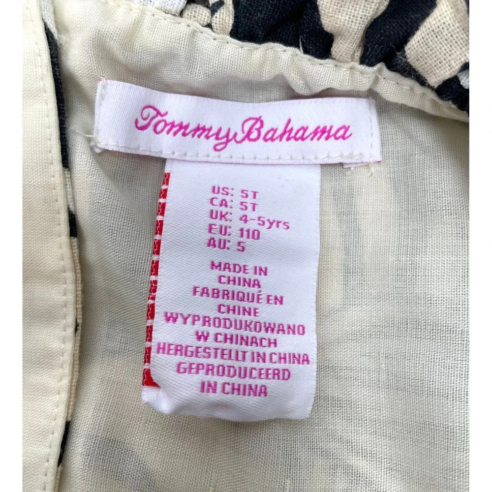 Tommy Bahama Dress Girl 5T Black Tan Hawaiian Tropical Ruffle Sleeveless Linen